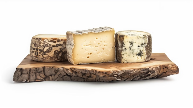 coleção de queijo gorgonzola e brie em tábua de madeira isolada em fundo branco