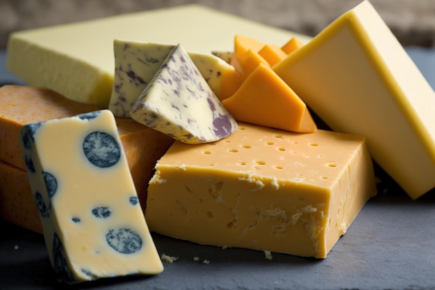 Coleção de queijos britânicos de queijos cheddar coloridos e maturados da Escócia e da Inglaterra