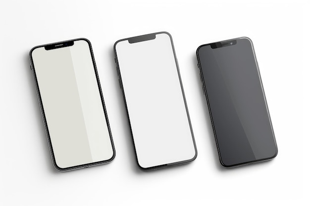 coleção de raios planos de maquete de smartphone tela em branco isolada com caminho de recorte em fundo branco