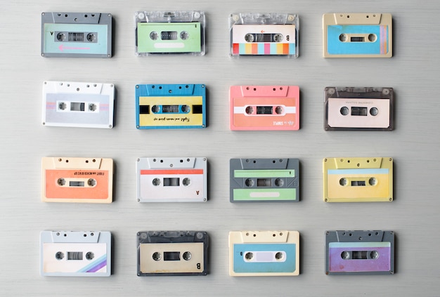 Coleção de retro music audio cassette tape 80s