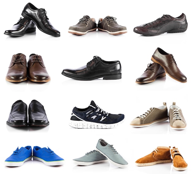 Coleção de sapatos masculinos sapatos masculinos sobre fundo branco
