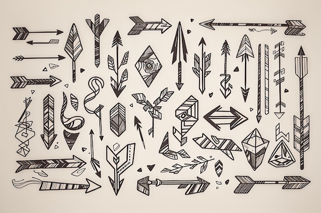 Coleção de setas desenhadas à mão em estilo doodle