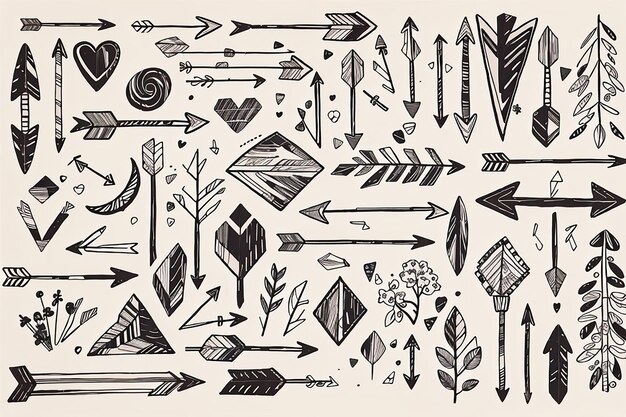 Foto coleção de setas desenhadas à mão em estilo doodle