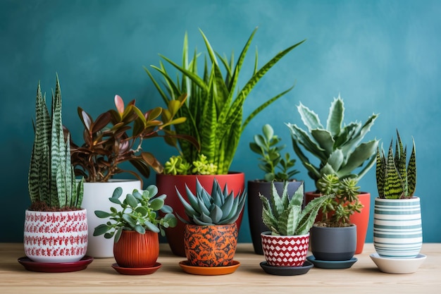 Coleção de várias plantas caseiras cactos suculentos em diferentes vasos Echeveria haworthia aloe vera