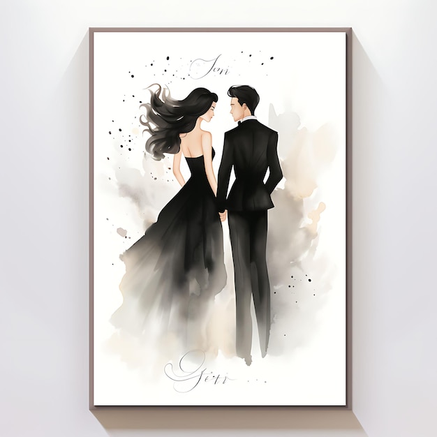 Coleção Elegante Garrafa Negra Cartão de Convidos de Casamento Forma retangular Ilustração ideia design