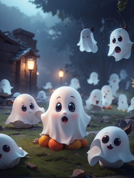 Foto coleção ghostly spectre halloween em luz branca