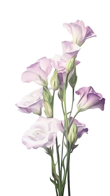 Coleção Lisianthus roxa suave em estilo aquarela moderno em IA generativa de fundo branco