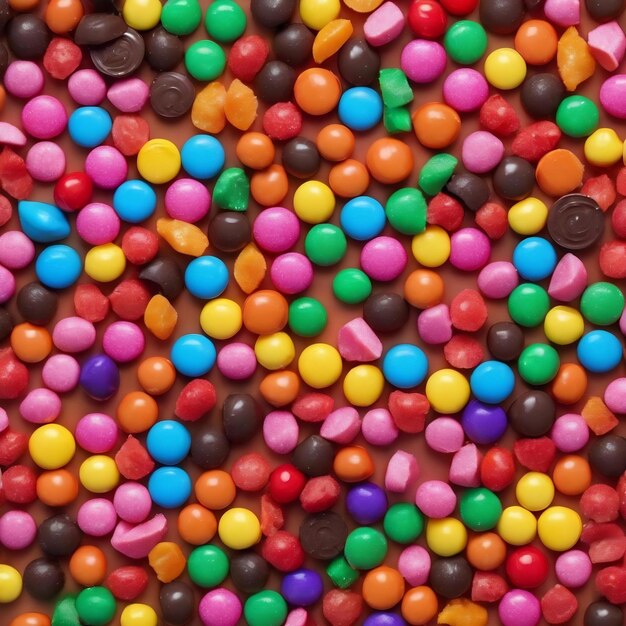 Foto coleção mista de doces coloridos em fundo colorido plano colocou quadro de vista superior de chocolate colorido