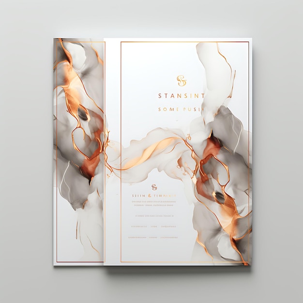 Coleção moderna de cartão de convite de casamento de mármore e cobre de forma quadrada