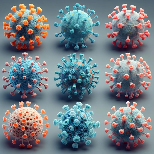 Coleção realista de células de coronavírus 3D de seis