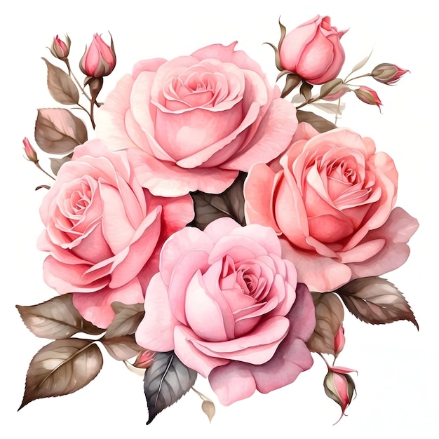 Colecção de aquarelas de rosas de aquarela de rosas Set de aquareles florais Série de pinturas de rosas Wat
