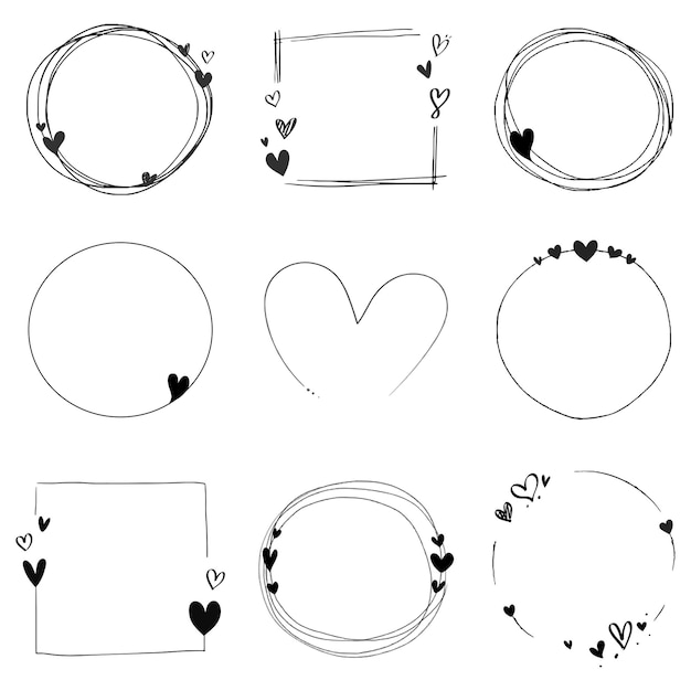 Colecção de molduras de amor Doodle png transparente