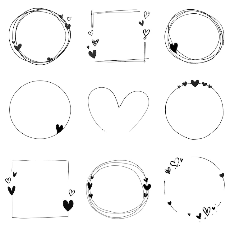 Foto colecção de molduras de amor doodle png transparente