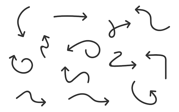 Colecção de setas de fundo vetorial símbolos pretos e brancos conjunto de ícones de setas diferentes círculo para cima ondulado reto e torcido elementos de design