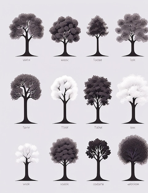 Colecção de silhuetas de árvores geradas por IA