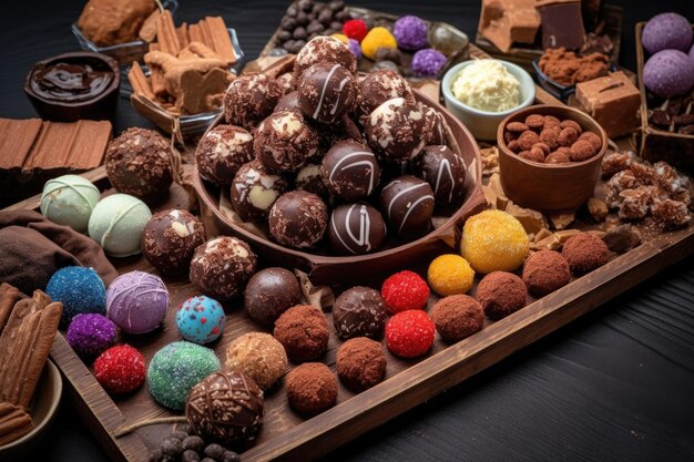 Colecção de trufas de chocolate com coberturas únicas criadas com ai generativa