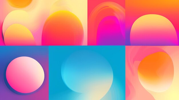 Colección de 70s color gradiente póster vector de fondo Conjunto de decoración de pared retro groovy tri