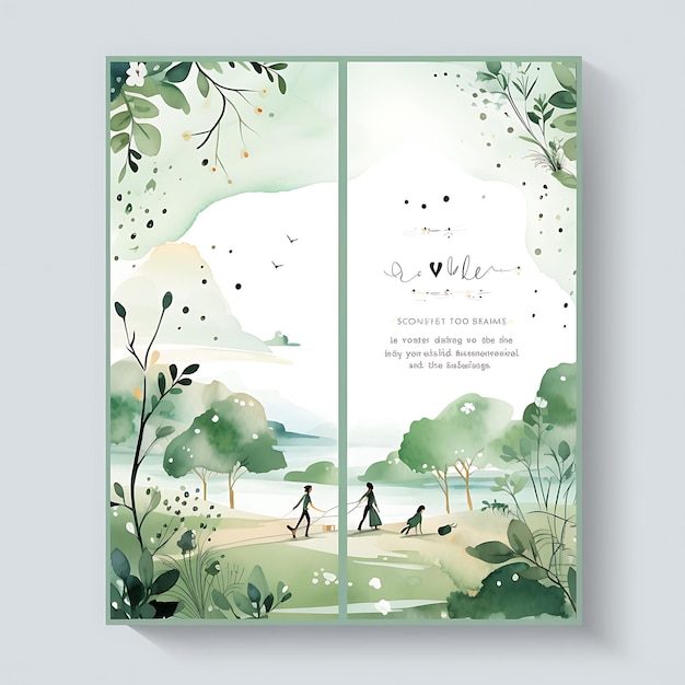 Colección acuarela paisaje tarjeta de invitación de boda rectangular Sha ilustración diseño de idea