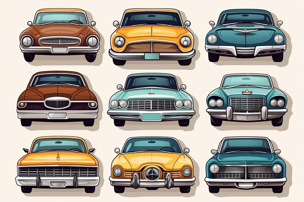 Colección de adhesivos de automóviles de estilo de dibujos animados Set de ilustraciones de clipart