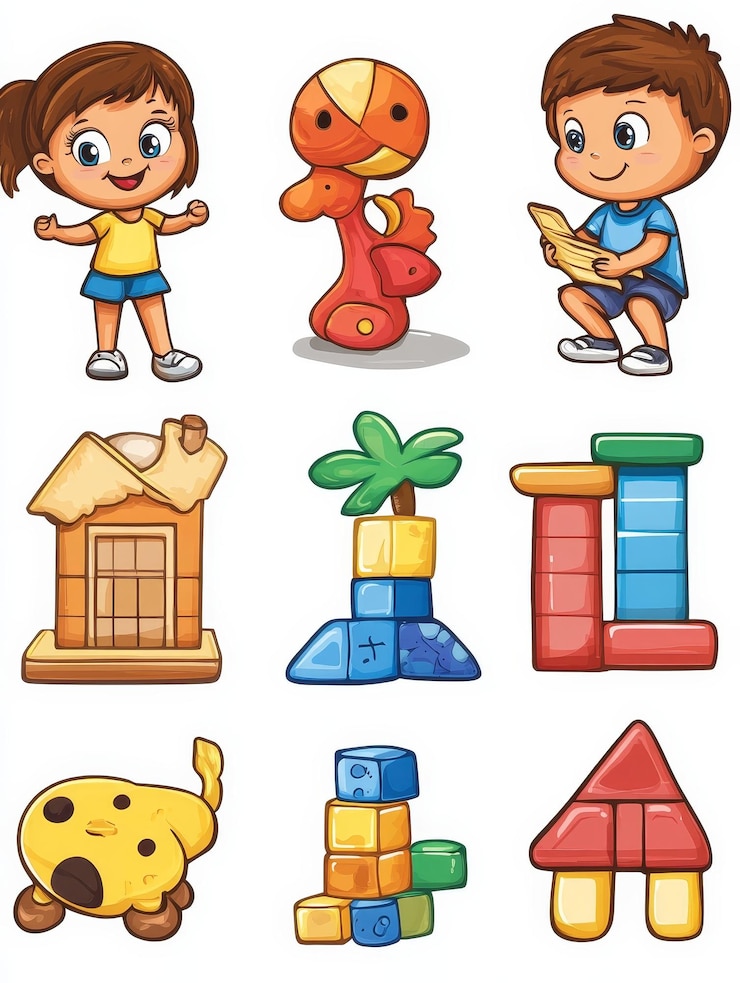 Foto colección de adorables juguetes de dibujos animados para niños