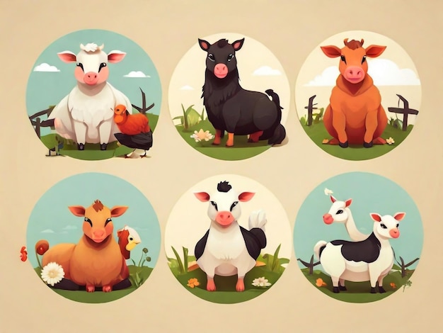 una colección de animales de granja de la serie