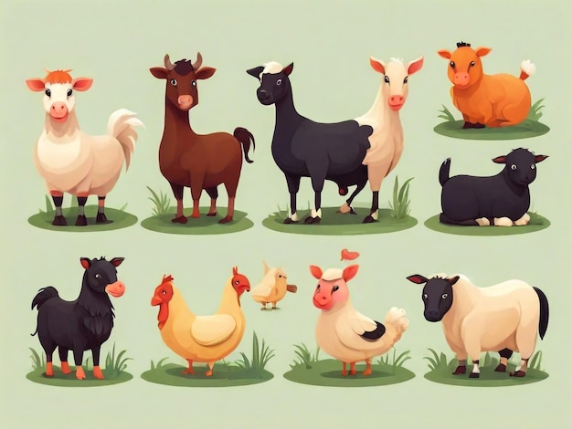 una colección de animales de granja de los