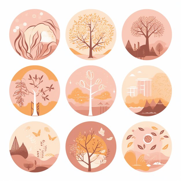 Una colección de árboles con diferentes formas y colores.