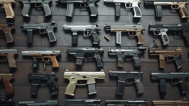 Foto una colección de armas, incluida una que dice armas