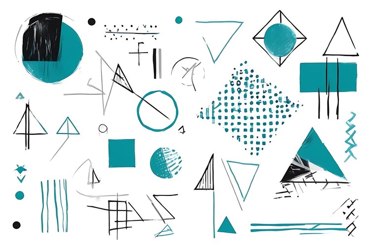 Foto una colección de arte abstracto con la palabra " b " en el fondo blanco