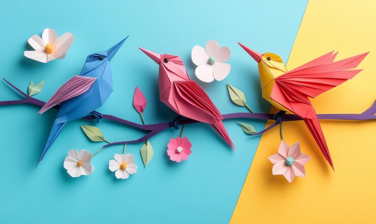 Foto colección de arte de artesanía de papel origami colorido