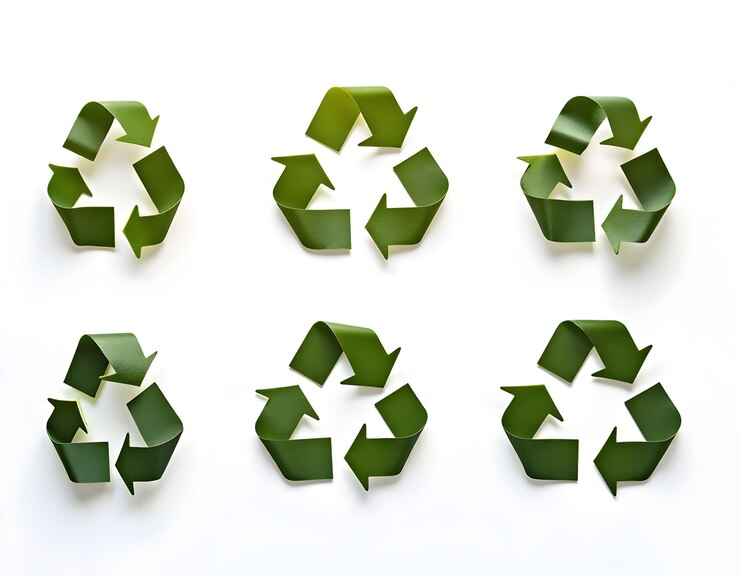 una colección de artículos de reciclaje de papel reciclado verde