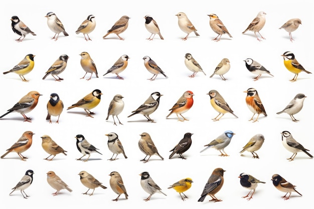 Colección de las aves europeas más comunes aisladas