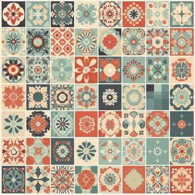 Una colección de azulejos con los colores del estilo español.