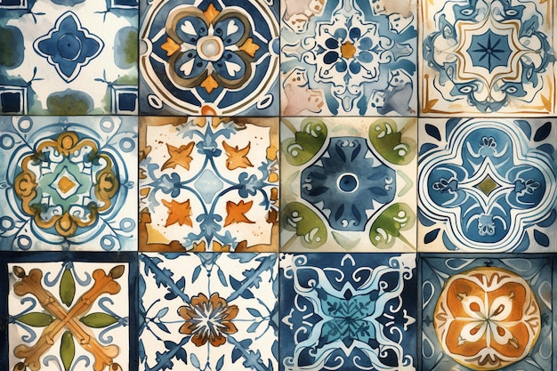 Una colección de azulejos con diferentes diseños incluyendo uno que dice 'i love spain'