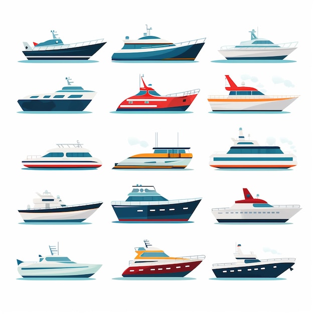 una colección de barcos de diferentes colores y formas