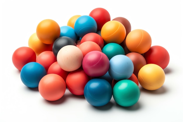 Una colección de bolas de goma de colores objeto blanco aislado