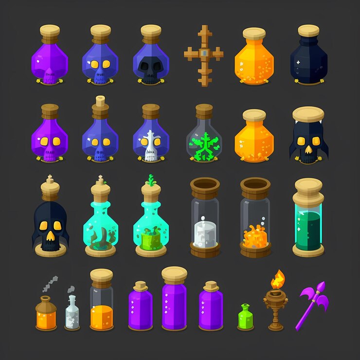 Foto una colección de botellas con líquido de diferentes colores.