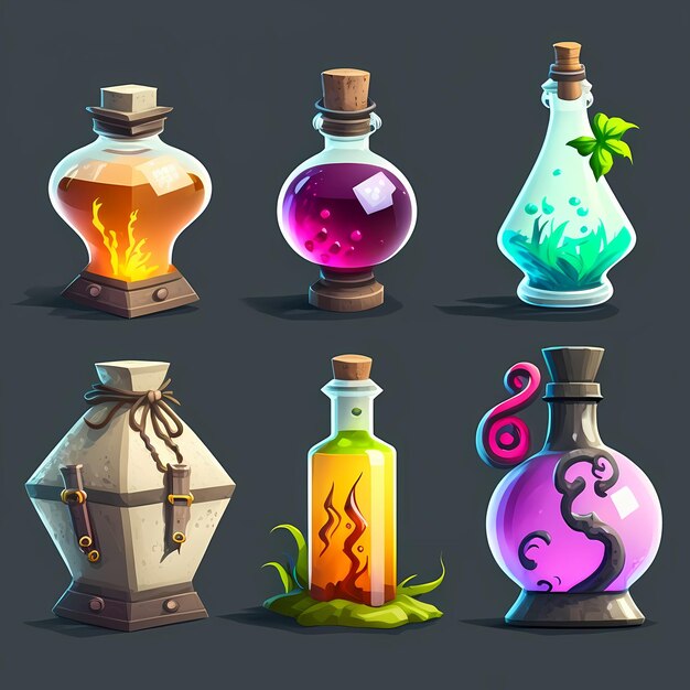 Una colección de botellas con líquido de diferentes colores.