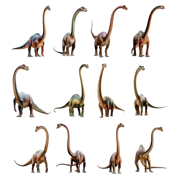 Colección Brachiosaurus aislada sobre fondo blanco con IA generada