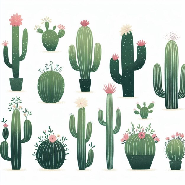 una colección de cactus e imágenes de cactos incluyendo las flores y las palabras cactus