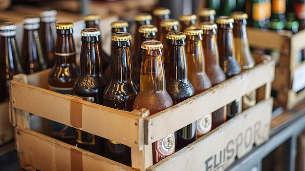 Colección de cajas de cerveza en soporte de plástico