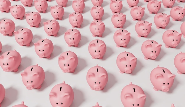 Foto una colección de cajas de dinero de hucha rosa concepto de finanzas y ahorro representación 3d