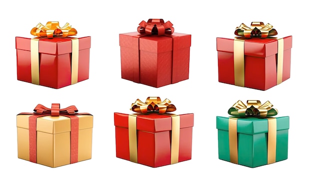 Foto colección de cajas de regalos de navidad y año nuevo con lazos en fondo transparente png