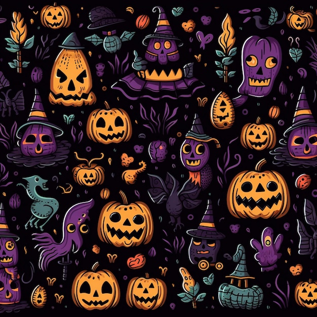 una colección de calabazas y murciélagos de Halloween.