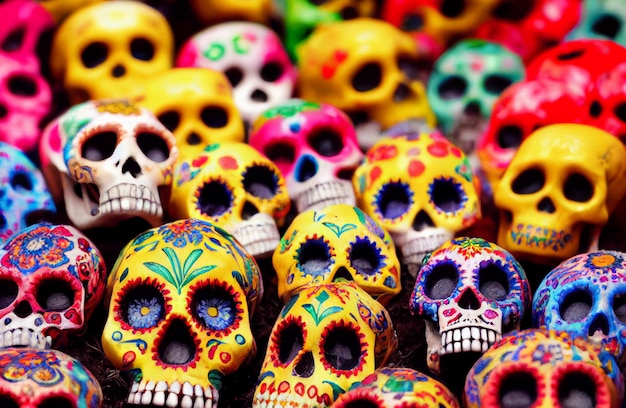 Colección de calaveras decoradas, diferentes colores