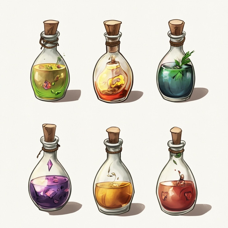 Foto colección caprichosa de clipart de pociones