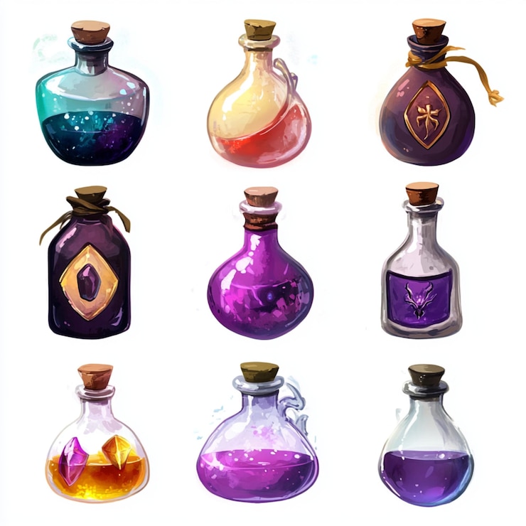 Foto colección caprichosa de clipart de pociones