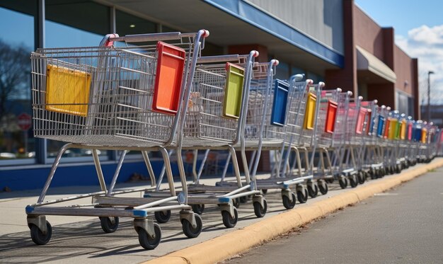 Foto una colección de carros de compras estacionados fuera de una tienda minorista