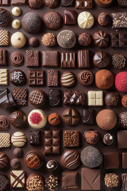 Foto una colección de chocolates de fondo