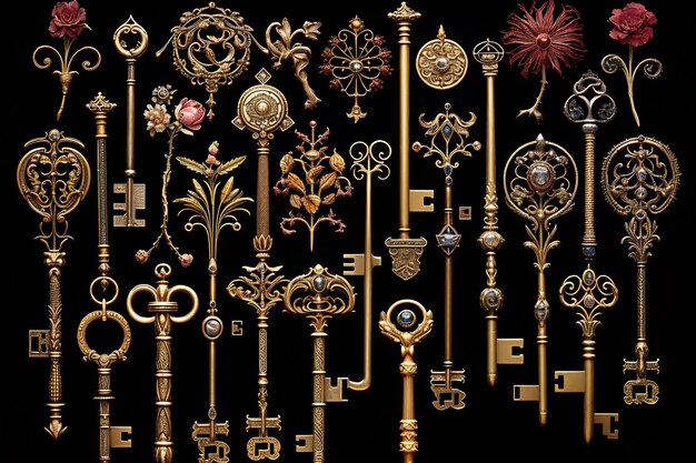 una colección de claves, incluida una que dice "arriba a la derecha"